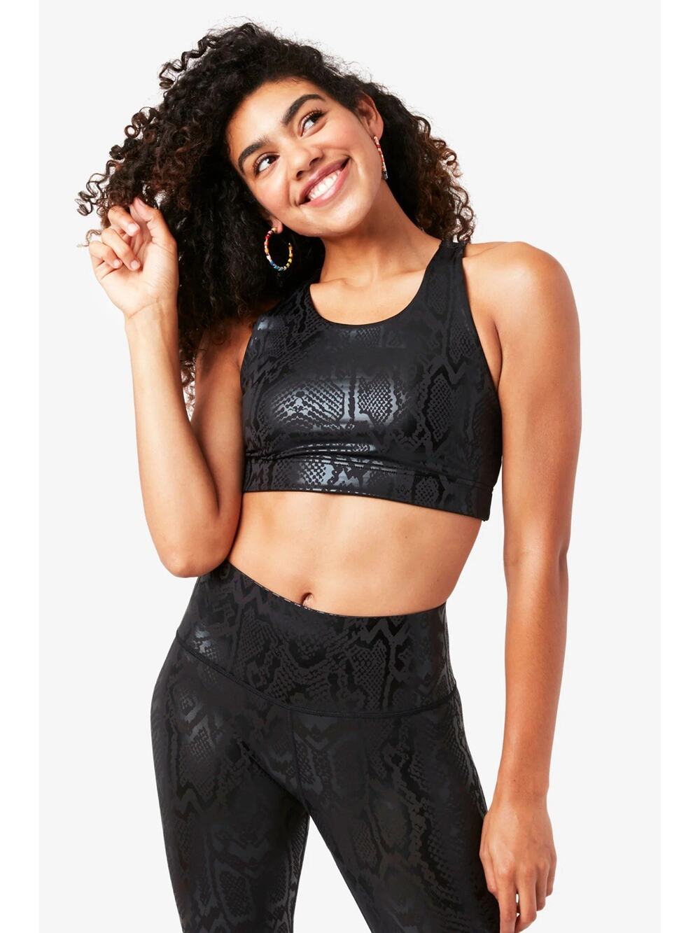 Terez UPLIFT SPORTS BRA IN OBSIDIAN SNAKESKIN Size XS NWT Black Athletic Sporty